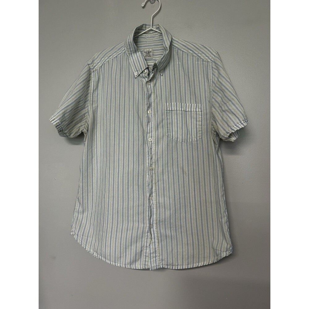 Old Navy Men's Short Sleeve Shirt Standard Fit Button Down Striped Medium Cotton
